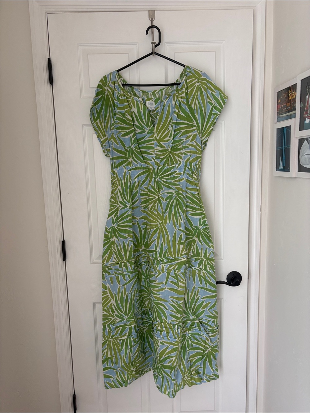 Sigrid Olsen Green and Light Blue Leaf-Print Maxi Dress